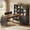 Black+Brown, variant on Farmhouse L Shaped Computer Desk with 3 Drawers and 5-Tier Bookshelf, 59'' Wood Corner Desk for Home Office