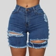 thumbnail image 2 of Aayomet Baggy Jeans for Woman High Waisted Ripped Distressed Stretchy Jean Shorts (Blue, L), 2 of 5