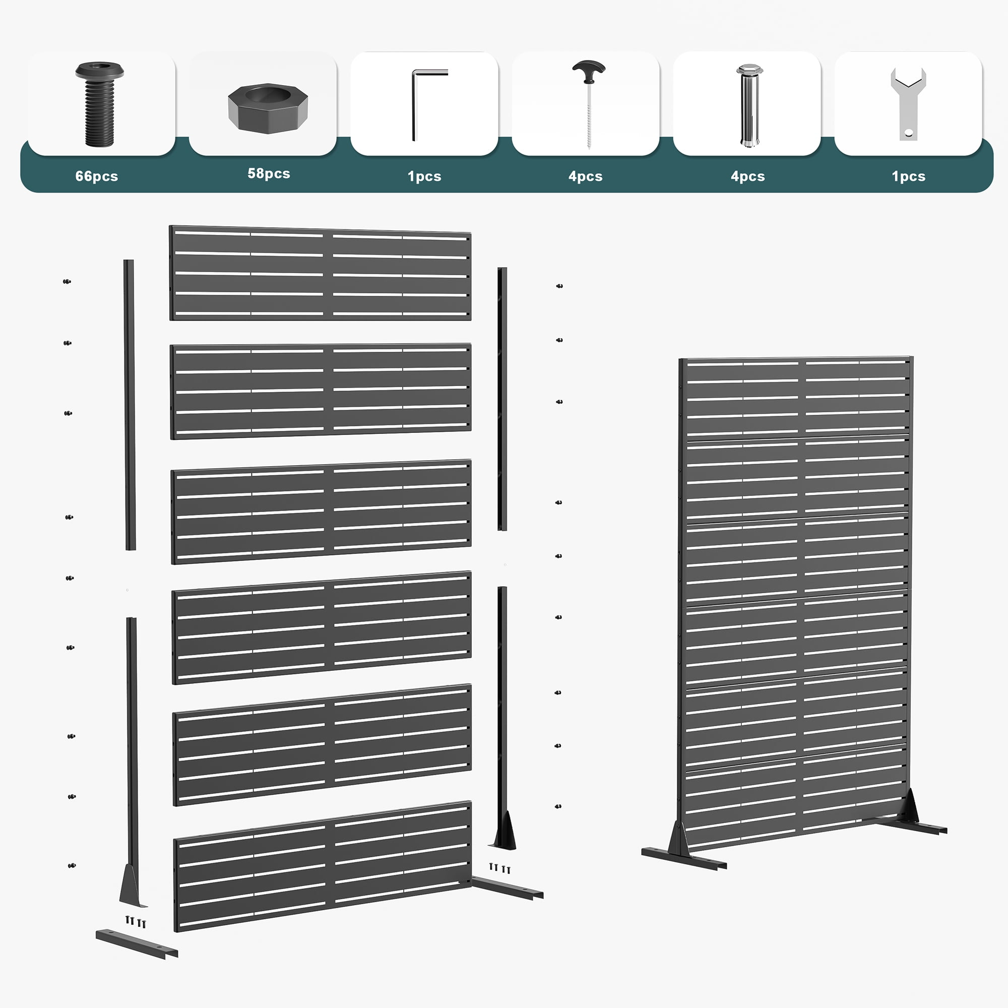 MAYEERTY 72*47in Outdoor Privacy Screen, 6 Panels Metal Privacy Fences for Patio, Purple