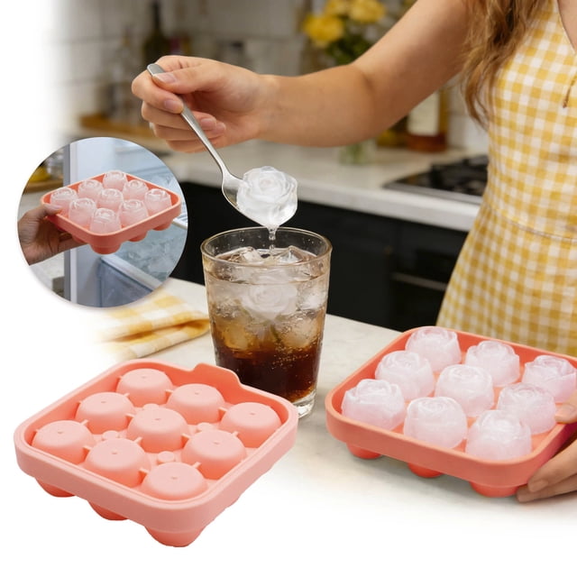 9 Cavity Silicone Rose Ice Maker Rose Tray For Chilled Cocktails Whiskey & Homemade Juice