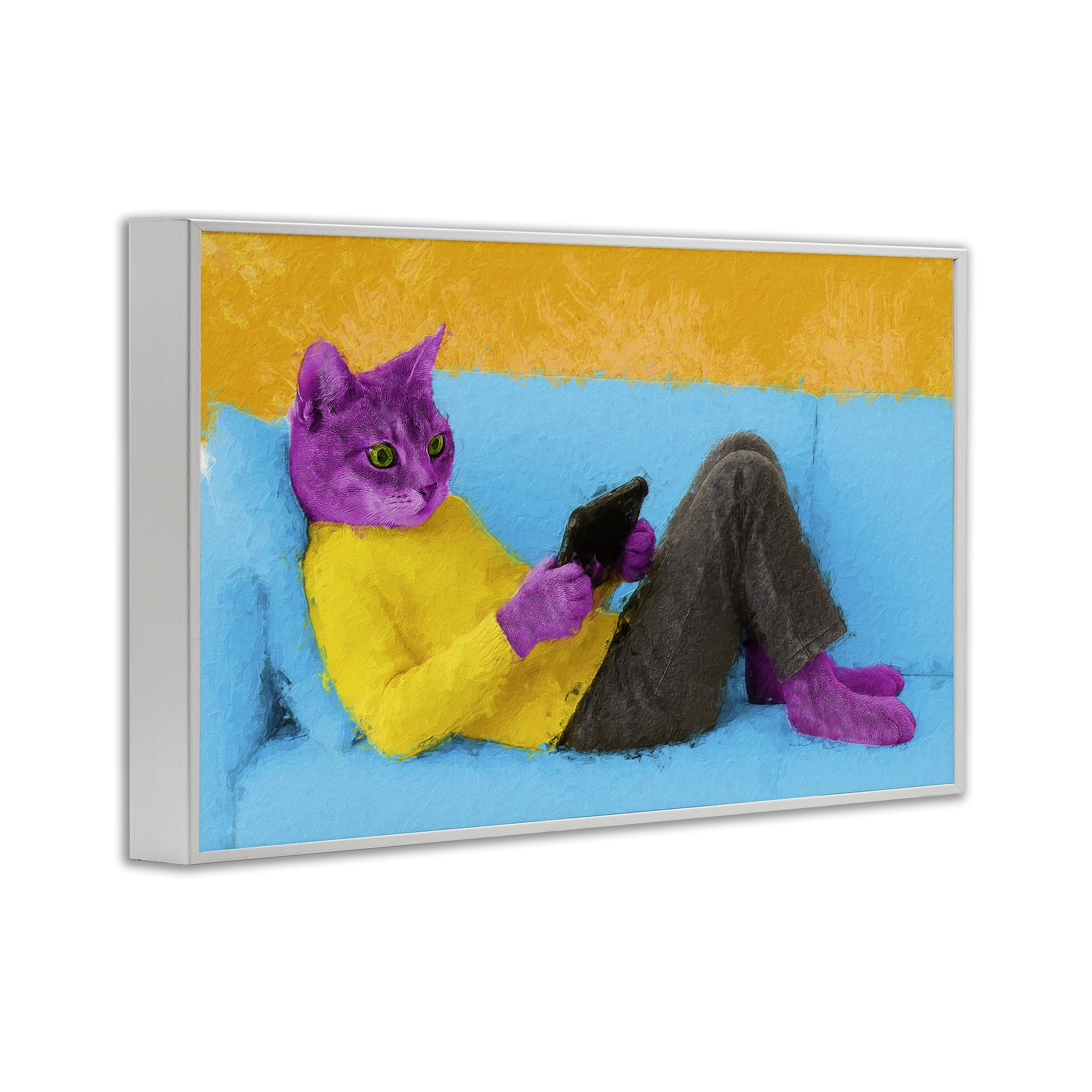 Stupell Industries Vibrant Cat Playing Game White Framed Giclee Art, design by Sean Parnell
