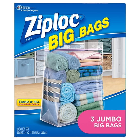 Ziploc Storage Bags, Double Zipper Seal  Expandable Bottom, Jumbo, 3 Count, Big Bag