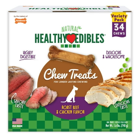 UPC: 0018214827382 | Nylabone Healthy Edibles All-Natural Long Lasting Roast Beef and Chicken Flavor Chew Treats 34 Count Variety Pack X-Small/Petite