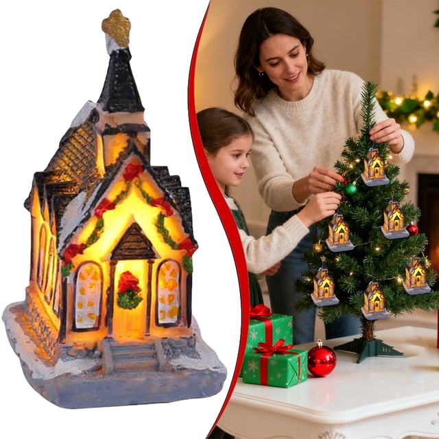 Maison de Village de Noël Maison de Village de Noël Éclairée Maison de Noël en Résine Décorations Intérieures Figurine de Bureau Collectionnable pour Décoration de Vacances de Noël