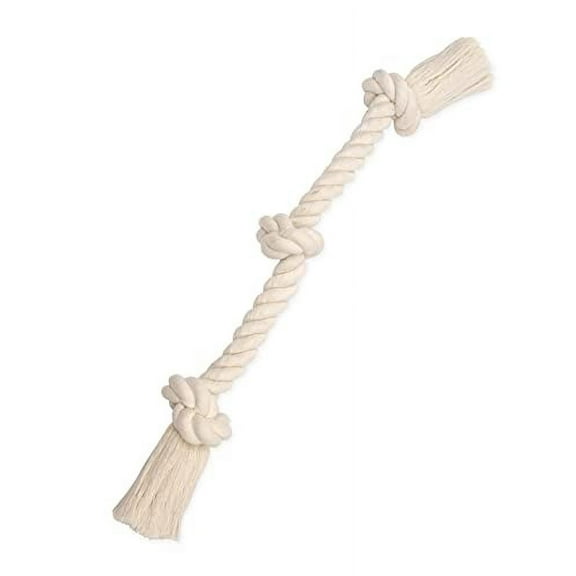 Flossy Chews 3 Knot Tug Toy Rope for Dogs - White- Medium- 20"