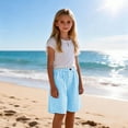 thumbnail image 6 of Girls Cotton Linen Shorts, Plaid Button Elastic Waist Bermuda Shorts with Pockets, Loose Fit Casual Summer Bottoms for Girls 4-14 Years, 6 of 9