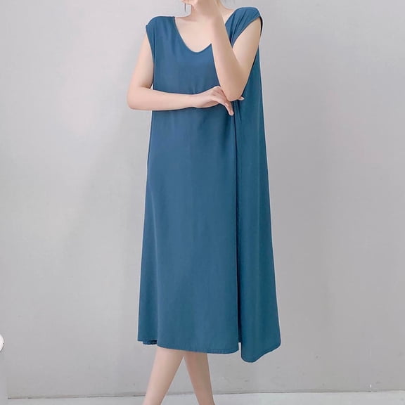 Pounoo Womens Nightgowns Sleeveless V Neck Loose Fit Casual Sleep Dresses Loungewear Gift