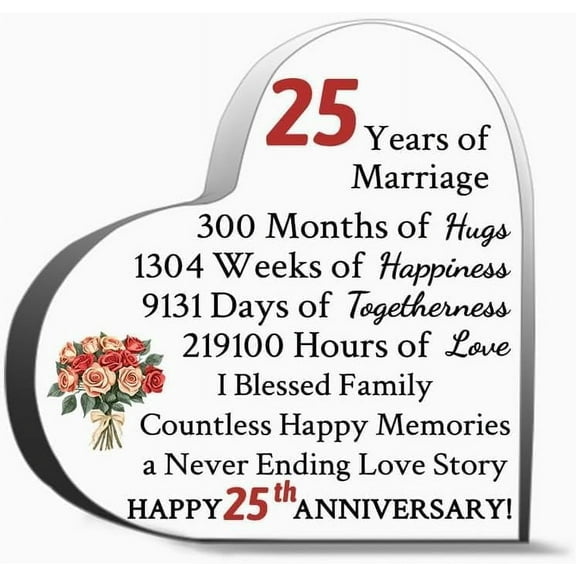 25 Th Wedding Anniversary Decor Present For Couple Heart Shaped Acrylic Sign Desk Decor 25 Th Annivers Thank You Gifts For Women Men, Decoration Heart Shape Acrylic Sign Gift,4x4 inch