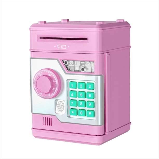 Alcancía Electrónica Cajero Automático Contraseña Caja Fuerte Huella Digital Inteligente Banca Automática Regalo para Niños Rosa
