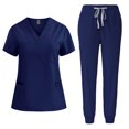 thumbnail image 3 of Fmbrln Scrubs for Women Set, V Neck Scrubs Tops and Drawstrings Jogger Pants Solid Nursing Uniform Workwear Sets, 3 of 4