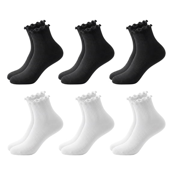 Ruffle Socks for Women, Multcolor Thin Frilly Socks Ladies Crew Cotton Socks for Girls, 6Pairs