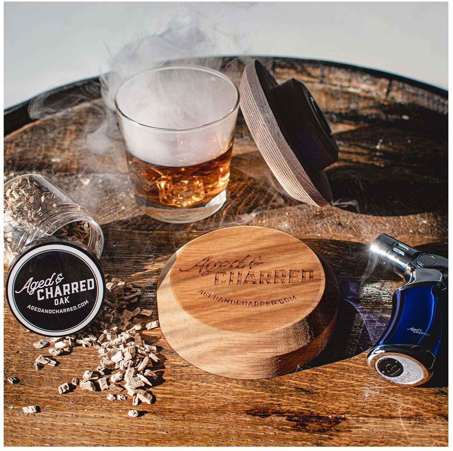 Aged & Charred Cocktail Smoker Kit with Wood Chips, Drink Smoker
