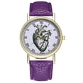 thumbnail image 1 of Reloj minimalista con diseño de corazón morado y correa de PU para amantes de la moda, 1 of 2