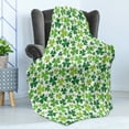 thumbnail image 4 of Clover Soft Flannel Fleece Throw Blanket, St Patrick's Day Pattern with Irregular Continuous Shamrocks, Cozy Plush for Indoor and Outdoor Use, 50" x 60", Green Lime Green, by Ambesonne, 4 of 5