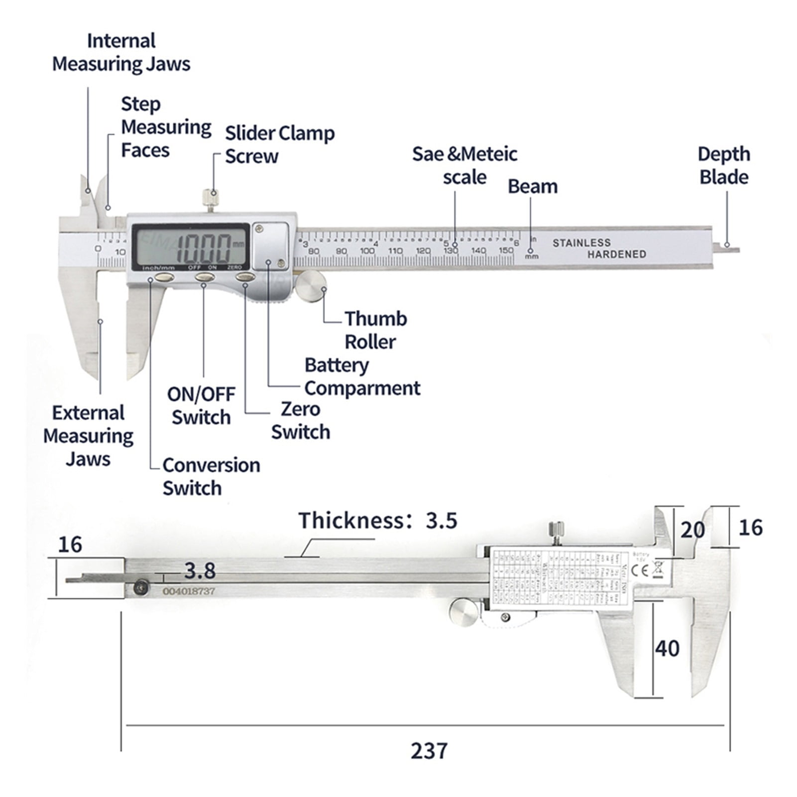Digital Metal Caliper Stainless Steel Vernier Calipers Electronic Micrometer Ruler Depth Measuring Tool Gauge Instrument 0-150mm ,Easy to Operate