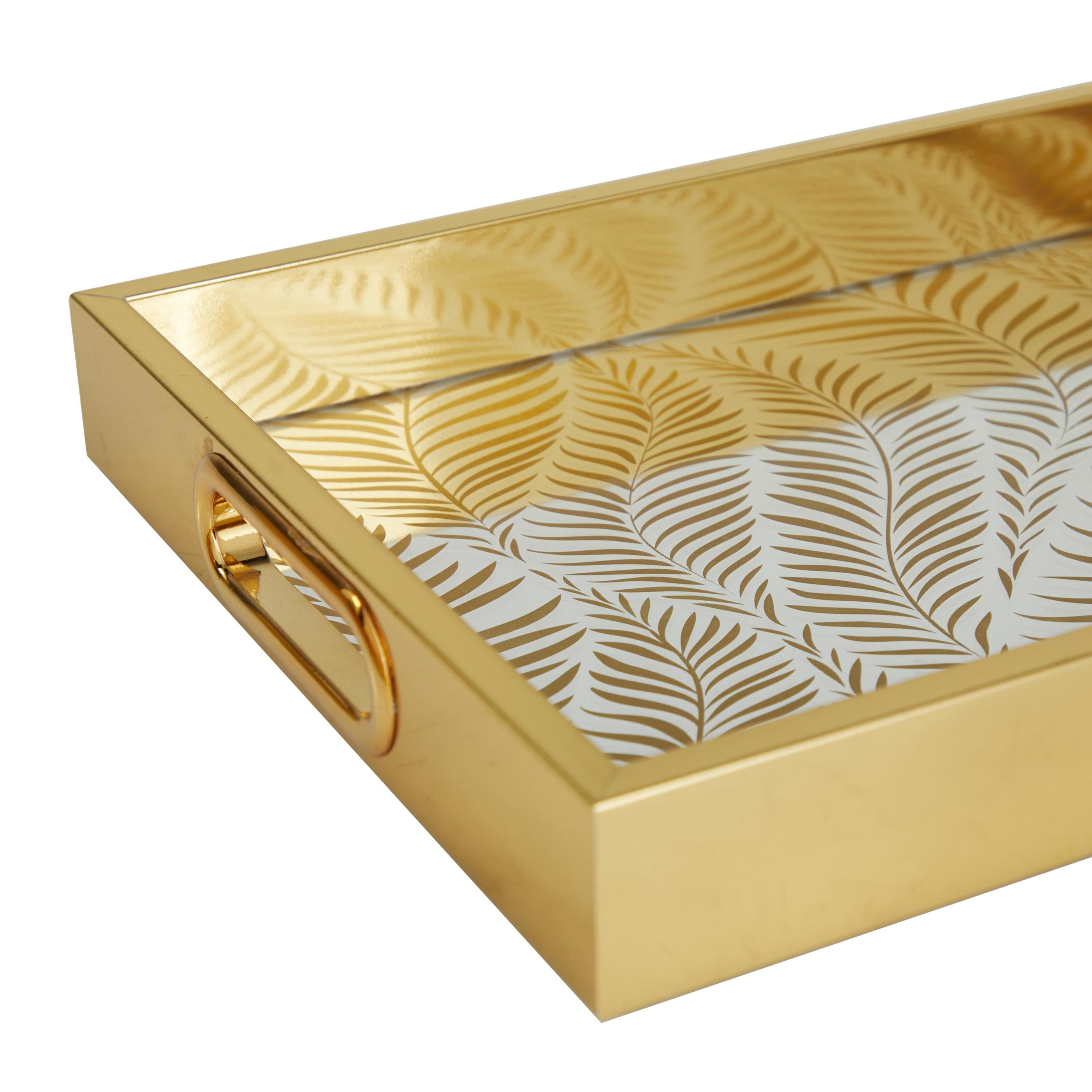 DecMode 16", 14"W Gold Plastic Mirrored Geometric Tray, 2-Pieces