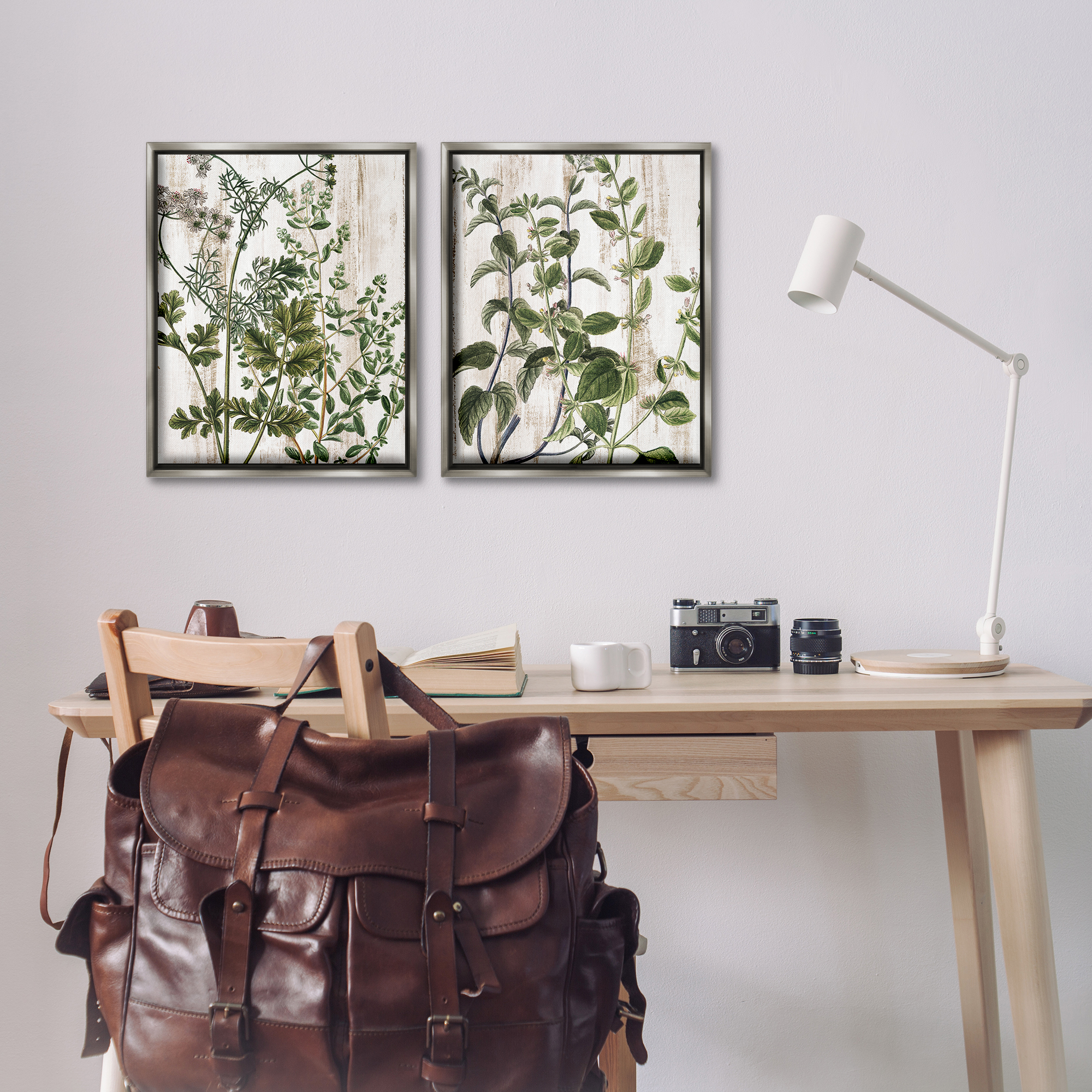 Stupell Industries Aged Botanical Leaves Plants & Flowers Painting Gray Floater Framed Canvas Art Print Wall Art, 17 x 21, Set of 2