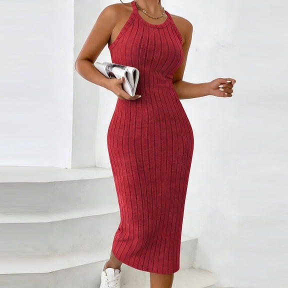 YueHuiYing Women's Casual Soft Lounge Long Slip Sleeveless Bodycon Maxi Solid-Color Fitted Dress