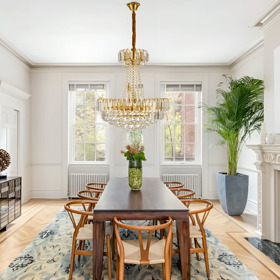 GMizon 24-inch modern luxury duplex floor chandelier, 8-light bedroom crystal chandelier, study living room lighting fixture (gold)