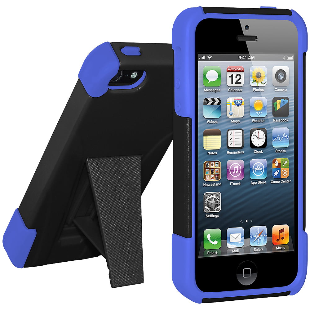 Moedig aan staal heelal Premium Dual Layer Hybrid Hard Case Soft Rubber Silicone Skin Cover for Apple  iPhone 5, iPhone 5S - Blue/Black - Walmart.com