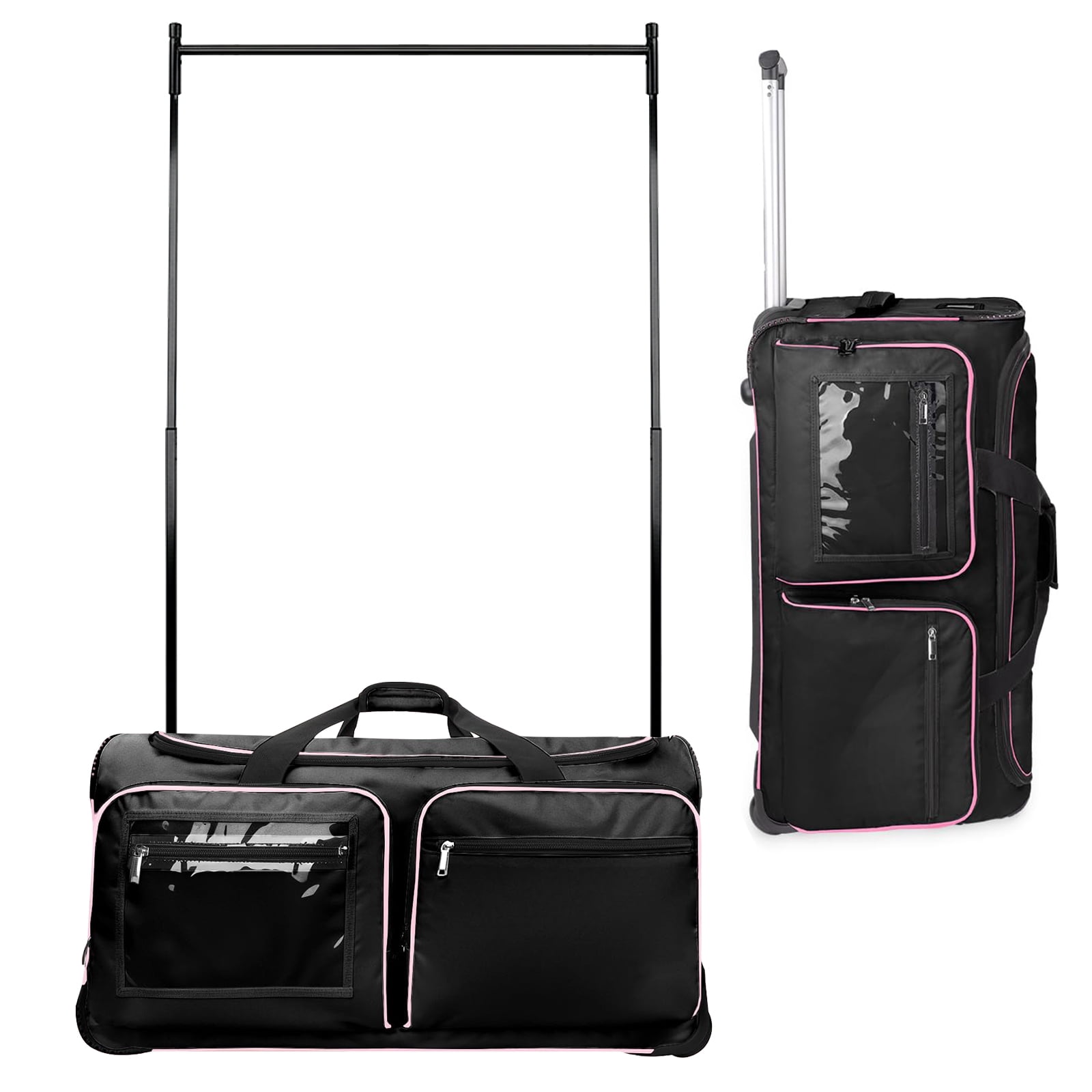 Fegat New Upgraded Dance Bag with Garment Rack,23" Lightweight Rolling Dance Duffel Bag Stable System Wheeled Costume Dance Bag for Dancers Shows Livestreamer Athletes