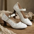 thumbnail image 2 of SACFOF Women's Comfortable Mary Jane Pumps Vintage Cutout Closed Toe Kitten Heels for Dressy Office Work, 2 of 5