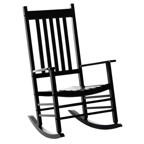 REKHH Outdoor Rocking Chair, Patio Rocking Chair with Smooth Curves, High Density Wooden Rockers for Lawn Garden Porch, Supports Up to 350lbs, Black