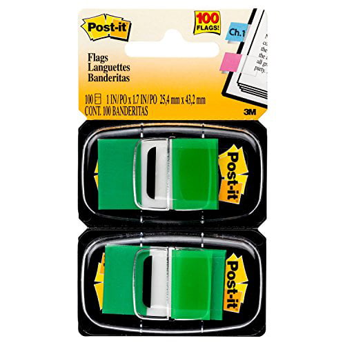 Bright Green 100 Flags Post-it Standard Page Flags in Dispenser  1in Wide 680-BG2
