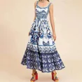 thumbnail image 3 of Vestidos de playa de estilo bohemio de verano para mujer, vestido de tirantes finos con estampado a media pierna, 3 of 5