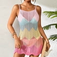 thumbnail image 2 of zaveiop Women Swimsuit Cover ups Summer Sleeveless Striped Color Block Bathing Suit Swimwear Hollow out Knit Dress (Pink, L), 2 of 6