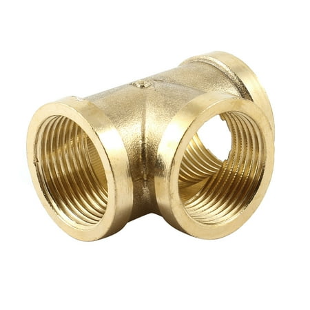 Female Pipe Thread Coupling Unique Bargains Brass Tee Shape 3 Way 3/4 PT to 3/4 PT Female Thread Pipe Coupling Fitting ()