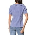 thumbnail image 3 of INSPIRE CHIC Women's Blouses Peter Pan Collar Puff Short Sleeves Ruffle Plaid Shirt Tops L Dark Blue, 3 of 5