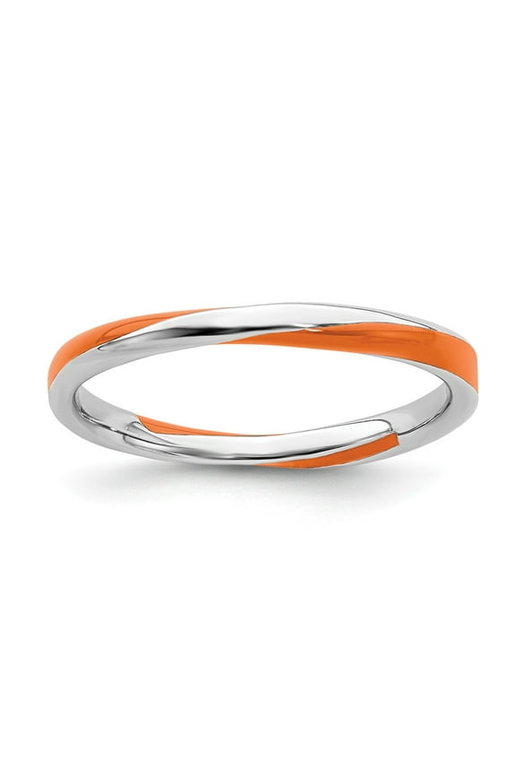 White Sterling Silver Ring Band Stackable Orange Expressions Twisted Enameled