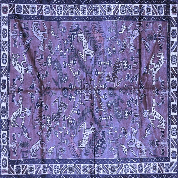 Ahgly Company Machine Washable Indoor Square Animal Blue Traditional Area Rugs, 3' Square
