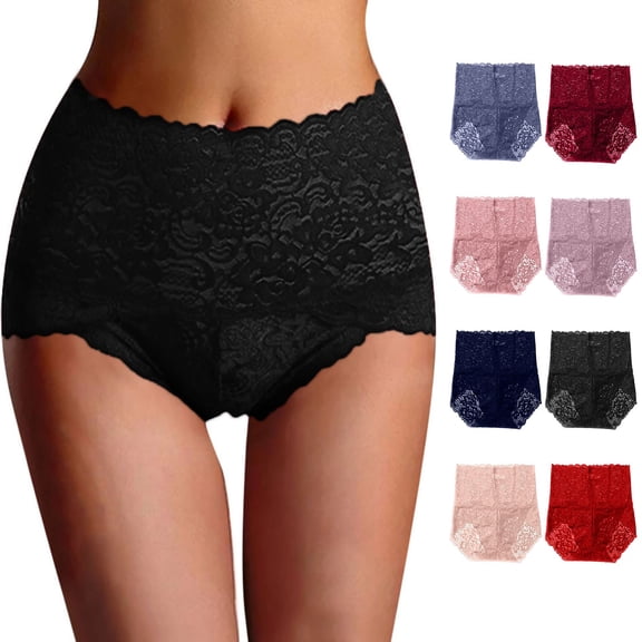 NordicNest High Waisted Lace Shaping Underwear, Super Stretchy Tummy Control Butt‑Lifting Full Coverage Ladies Panties for Women M‑XXXL Black