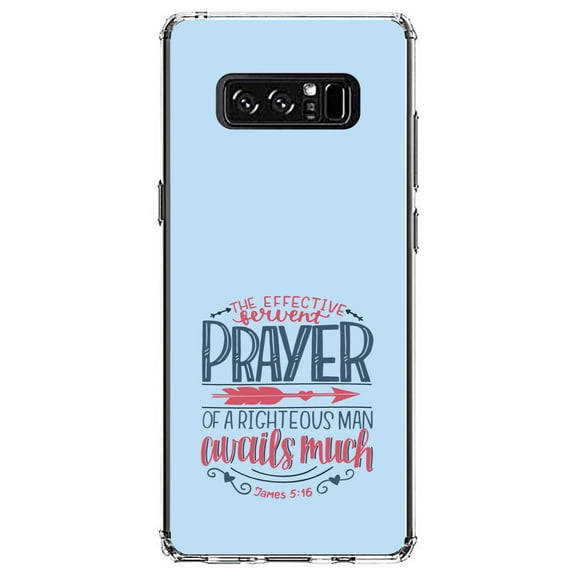 DistinctInk Clear Shockproof Hybrid Case for Samsung Galaxy Note 8 - TPU Bumper, Acrylic Back, Tempered Glass Screen Protector - James 5:16 - Effective Fervent Pray of a Righteous Man