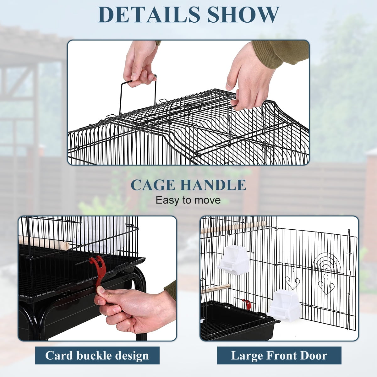 Dkeli Bird Cage with Stand Parrot Cages for Large Birds Parakeet Cage with Play Top & Rolling Stand for Medium Canaries, Lovebirds, Cockatiels, Parrots