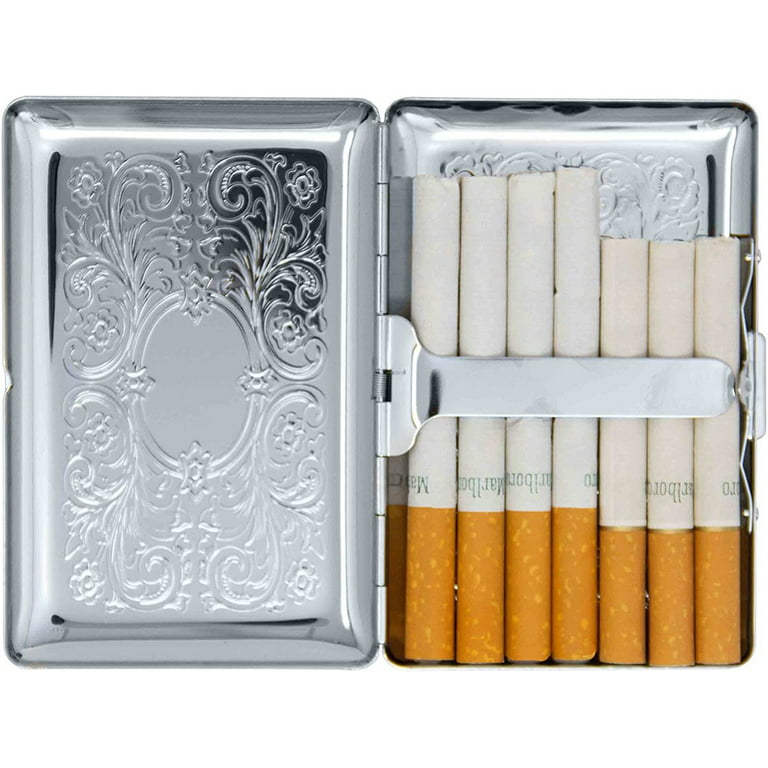 Silver Metal-Plated Compact Cigarette Case & Stash Box (7X King Size  Cigarettes) 
