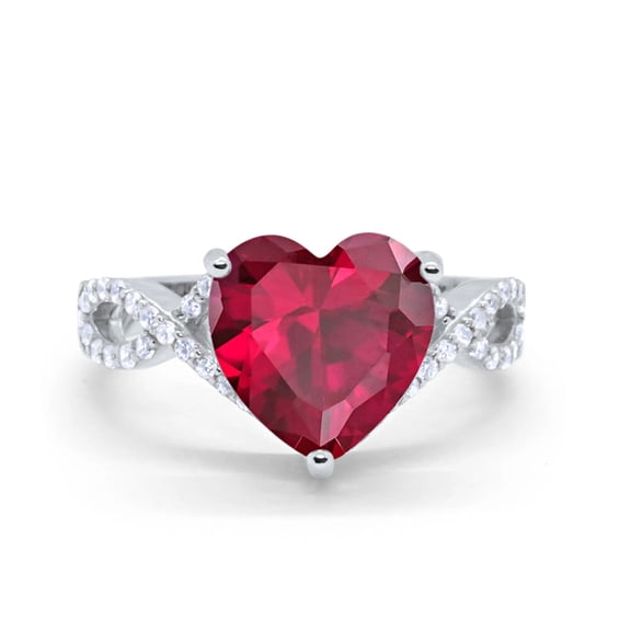 Art Deco Heart Promise Twisted Shank Simulated Ruby CZ Wedding Ring 925 Sterling Silver size 5
