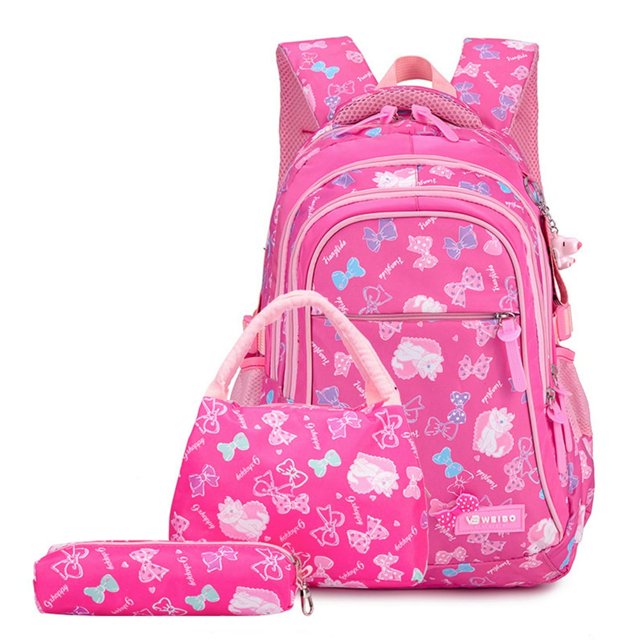 MesaSe Student Backpack Bow Print Waterproof Smooth Zipper Bookbag Handbag Pencil Bag for Primary School Students