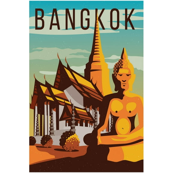 EzPosterPrints - Retro World Famous City Posters - Decorative, Vintage, Retro, Grunge Travel Poster Printing - Wall Art Print for Home Office - BANGKOK, THAILAND - 12X18 inches