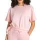 thumbnail image 1 of Camisa con cordón en la cintura Manga corta Cuello redondo Color puro Hombro caído Camiseta holgada para mujer para deportes, 1 of 7