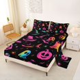 thumbnail image 2 of Manfei Gradient Pumpkin Witch Hat Bed Sheets 4-Piece, Halloween Ghost Spider Bat Full Size Sheets, Pink Blue Yellow,1 Fitted Sheet, 1 Flat Sheet and 2 Pillowcases, 2 of 5