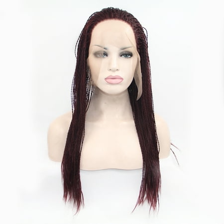 Dolago 99J Color Synthetic Lace Front Wigs Long Braided Hair Micro Braids Free Part Heat Resistant for (Best Hair For Micro Braids)