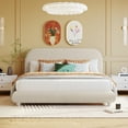 thumbnail image 3 of Lit Plateforme Grand Rembourré Beige - Design Courbé - Tissu en Molleton Teddy, 3 of 8