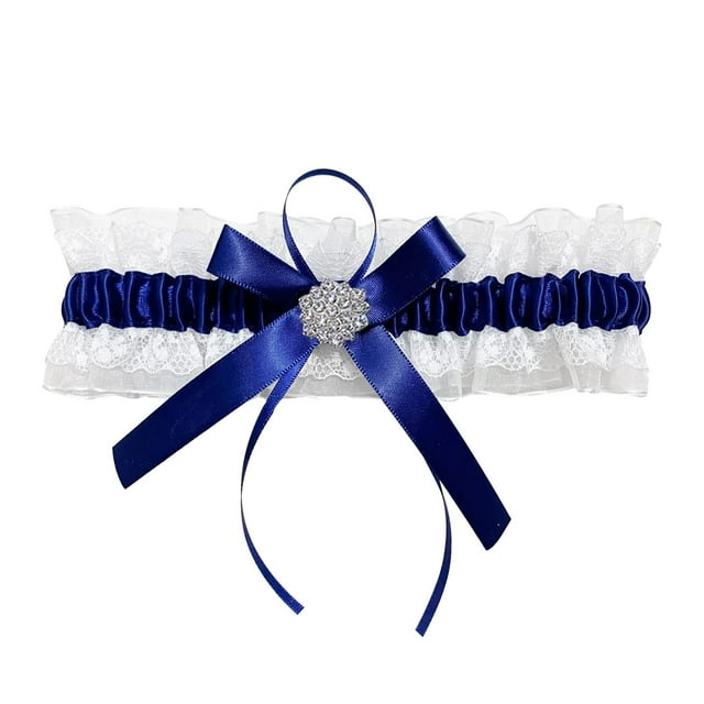 Elegant Wedding Garter Set with Heart Shaped Rhinestone and White Lace Bridal Accessory for Bride Blue Garter