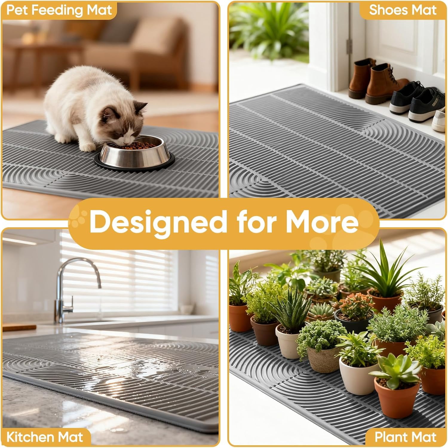 XXL Extra Large Cat Litter Mat, Silicone Litter Box Mat for Floor, Waterproof & Non-Slip, Easy to Clean, Cat Litter Trapping Mat & Kitty Litter Catcher for Scatter Control (Gray)