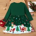 thumbnail image 3 of PatPat Christmas Girl Dresses Toddler Girl Clothes Festive Holiday Long Sleeve Santa Print Green Party Dress with Bow, Green, 3T, 3 of 7