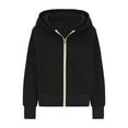 thumbnail image 3 of Jinhomg Womens Casual Hooded Sweatshirts Trendy Full Zip Drop Shoulder Jacket Fall Comfy Long Sleeve Solid Tops with Pocket 2025 Saving Black L, 3 of 6