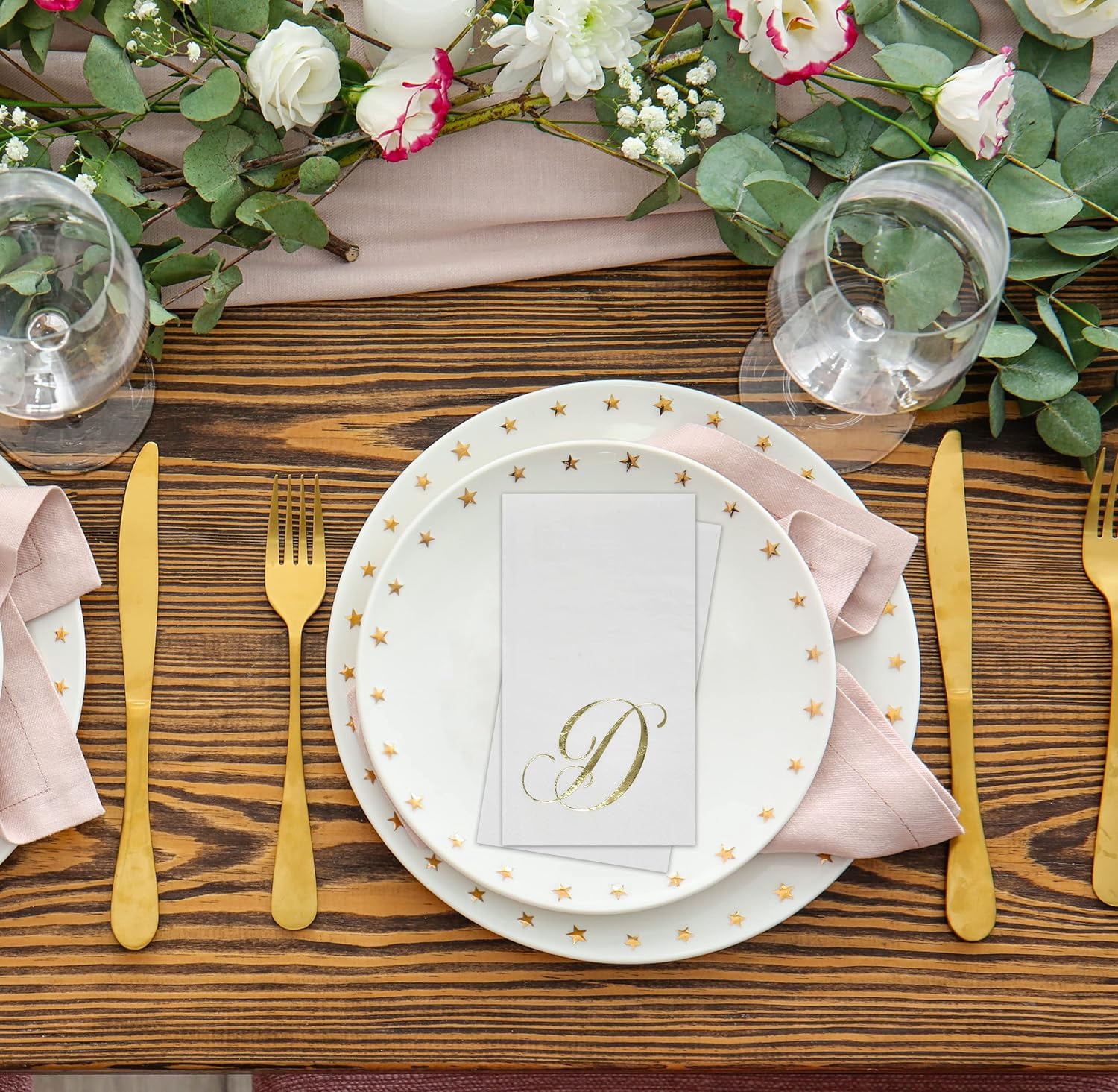 Gift Boutique Monogram Guest Napkins Letter D, 100 Count 2-Ply Disposable Paper Napkins, Gold Foil White Decorative Hand Towels for Wedding Party Bathroom